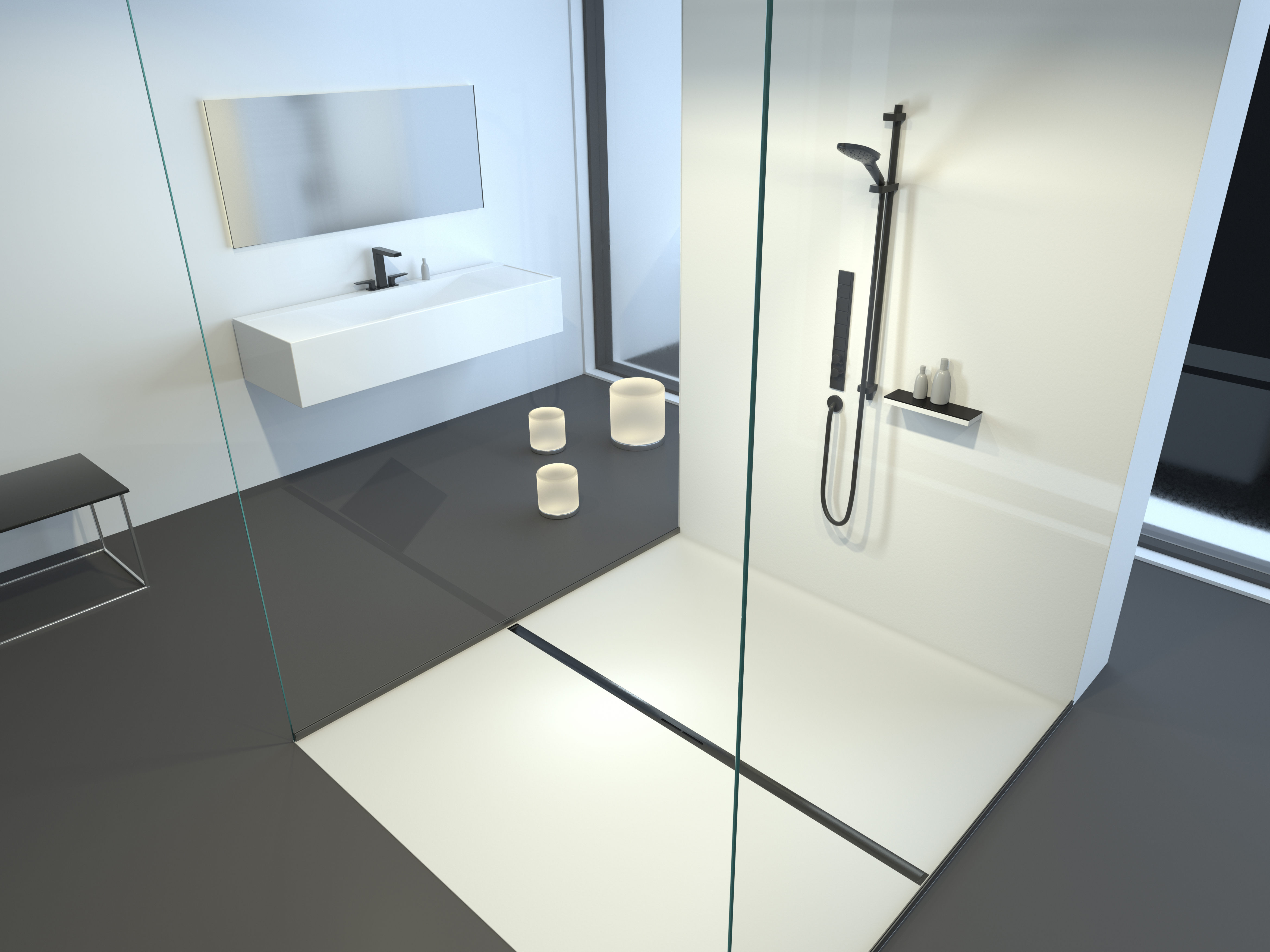 Schéma de montage du caniveau de douche Linearis Infinity, surface Black brossé, dans une salle de bains